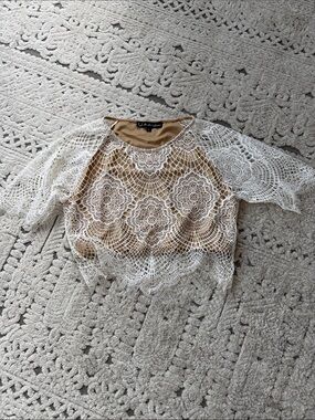 For Love And Lemons Cream Crochet Lace Camisole over Tan